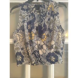 Rachel Roy blue floral wrap sleeveless top size small